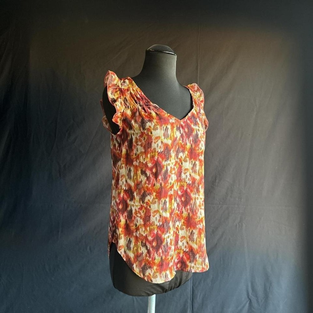 Y2K Boho Coquette Orange Red Floral Print Ruffle Sleeve Blouse Top